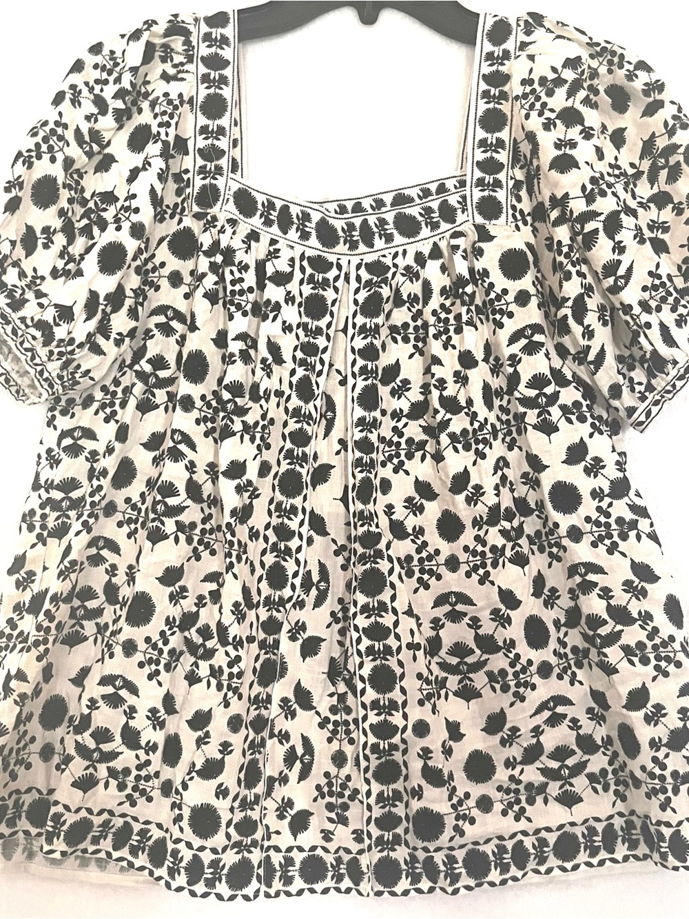 Max Studio Black & Cream Embroidered Square-Neck Tunic
